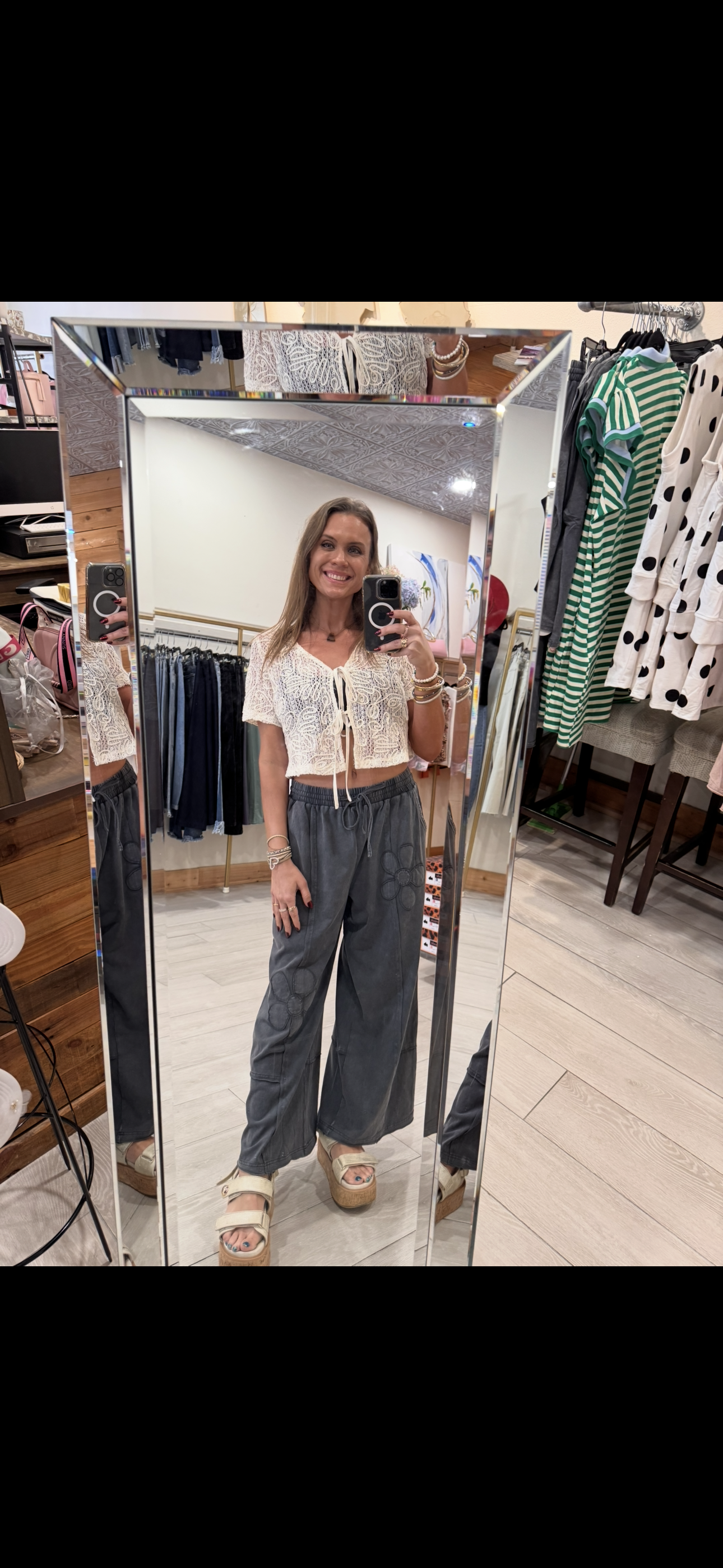 Charcoal Flower Pants