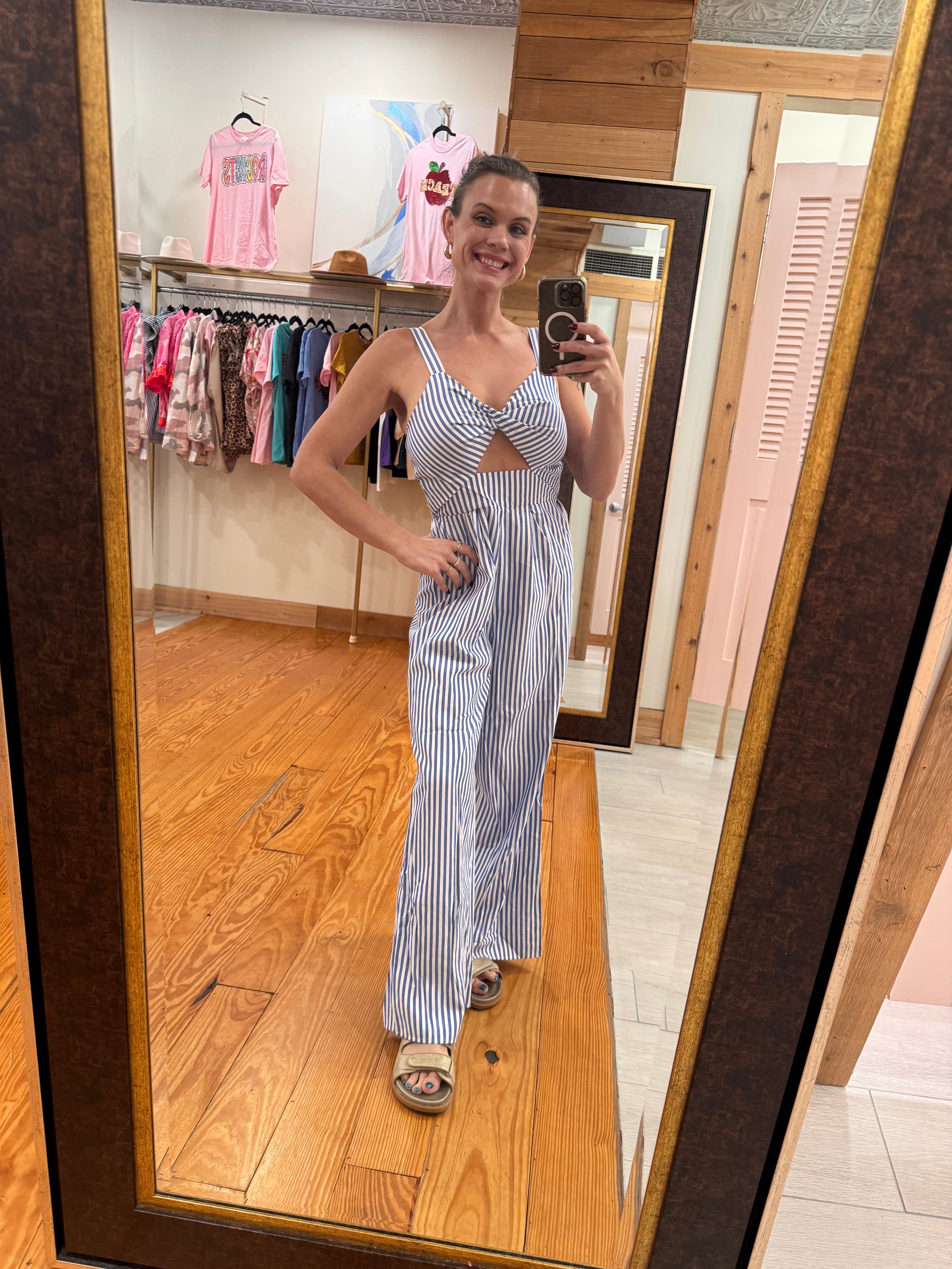 Blue and White Striped Jumpsuit