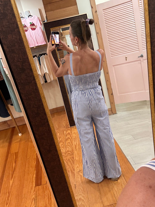 Blue and White Striped Jumpsuit