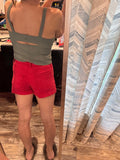 Firecracker Red Denim Shorts